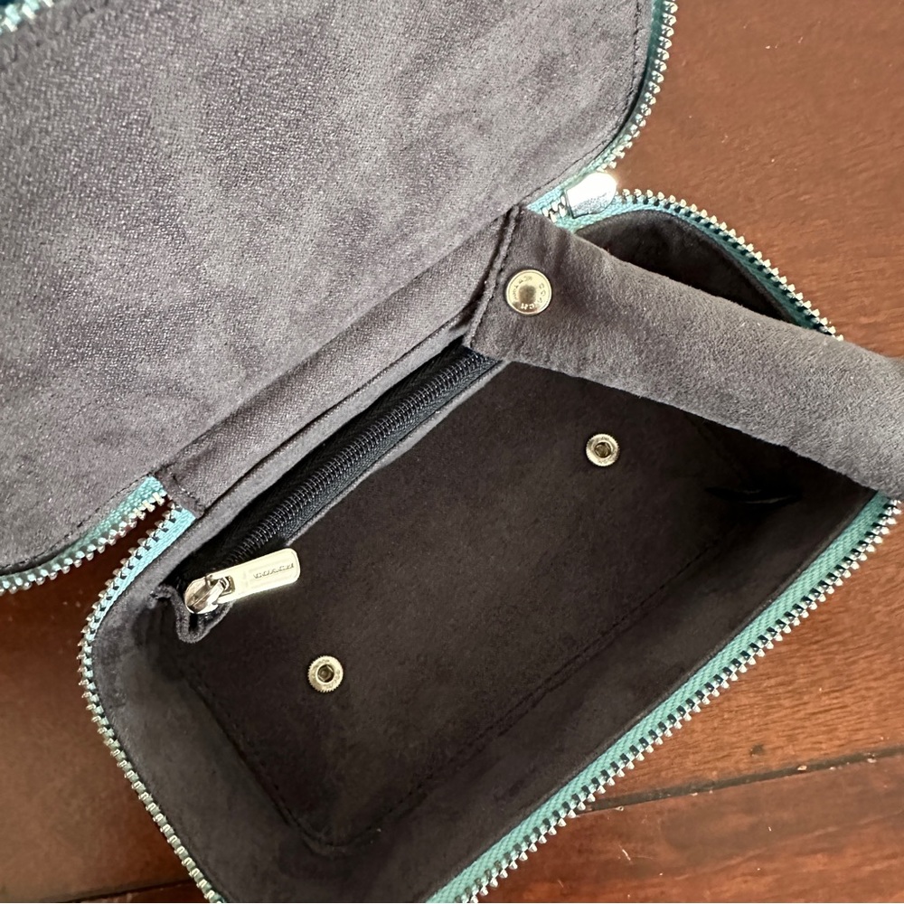Coach Vanity Case Handled Zip Jewelry Travel Box Blue Metallic - Picture 12 of 14